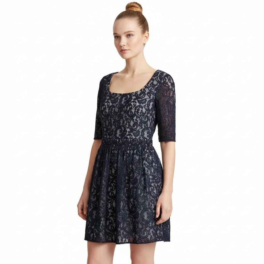 Elevate Your Style with the Carven Blue Lace Mini Dress - Timeless Elegance Redefined