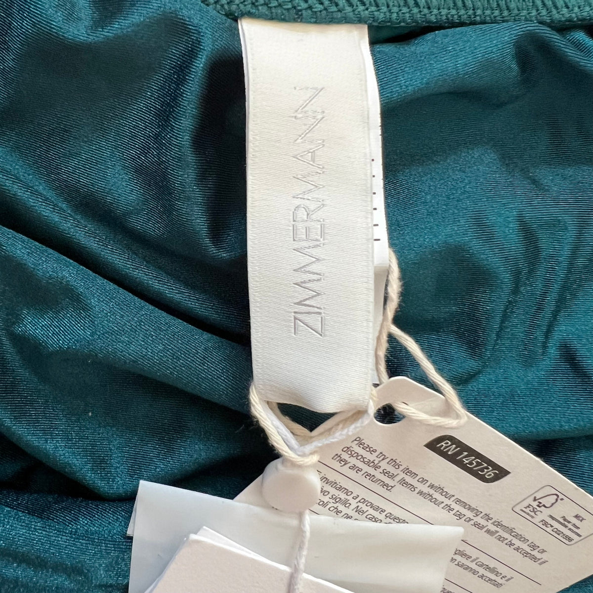 Zimmermann Bandeau Swimsuit Cutout Bow Teal US4 Flattering - Prime Essentials
