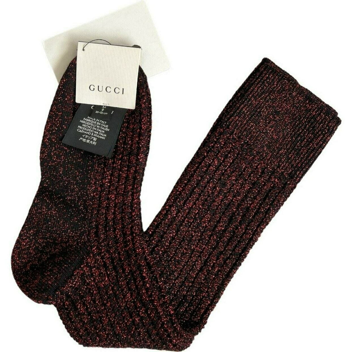 Gucci Wool Crew Socks Metallic M9 Red Black Luxury Comfort