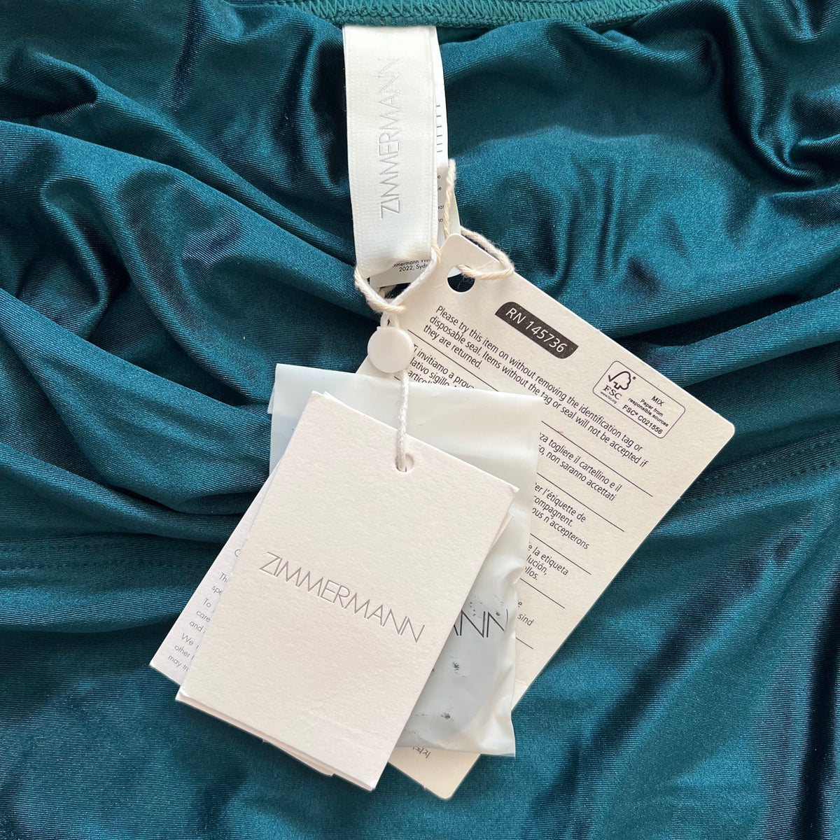 Zimmermann Bandeau Swimsuit Cutout Bow Teal US4 Flattering - Prime Essentials