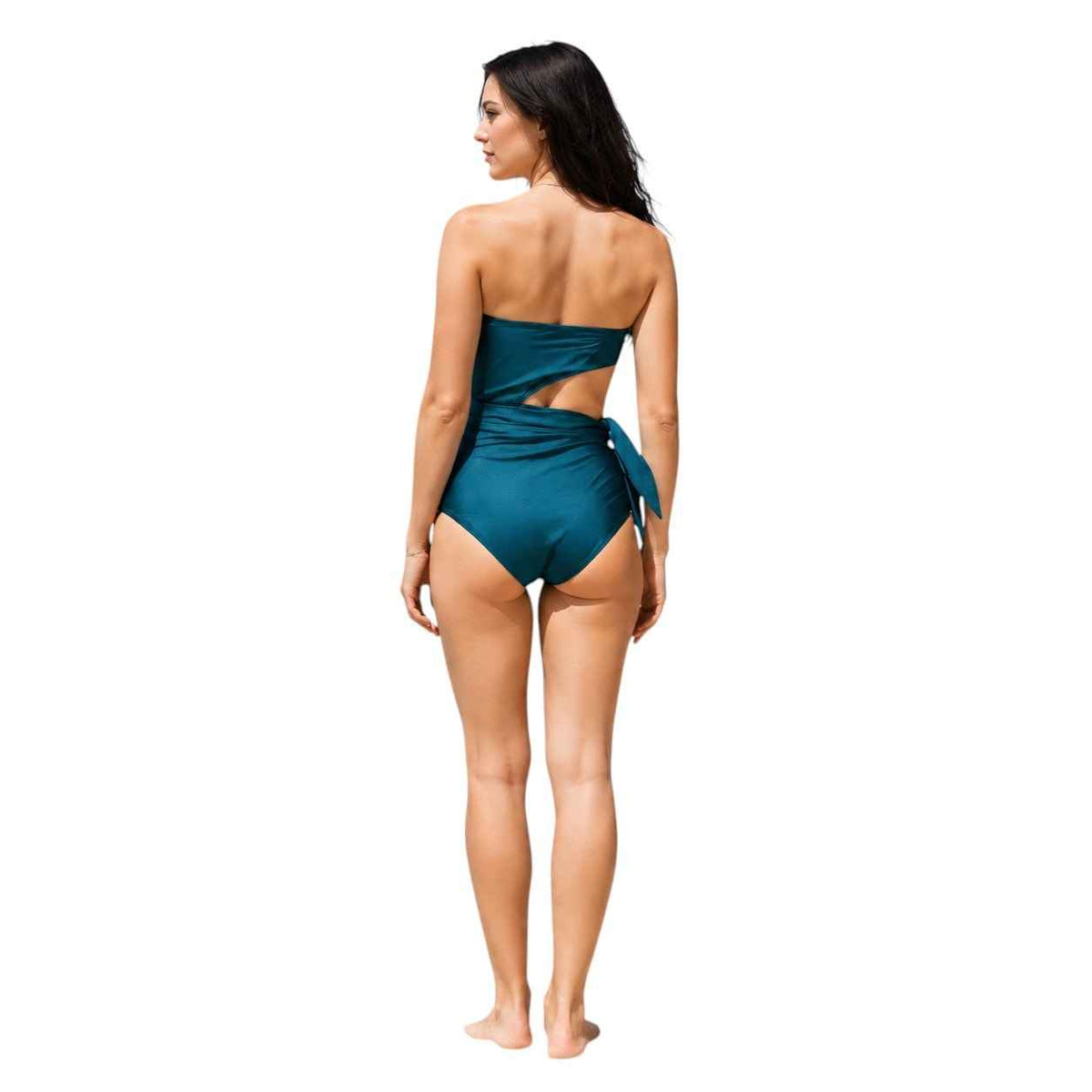 Zimmermann Bandeau Swimsuit Cutout Bow Teal US4 Flattering